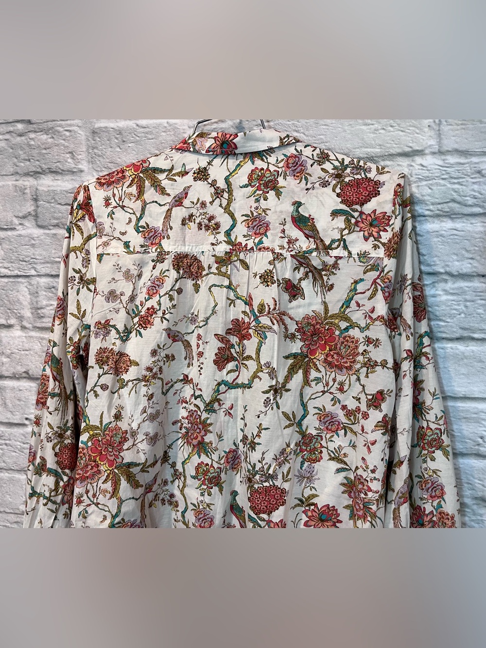 Anthropologie Pilcro Large - Jolie Pleated Peasant Blouse - Floral Peacocks - Picture 5 of 13